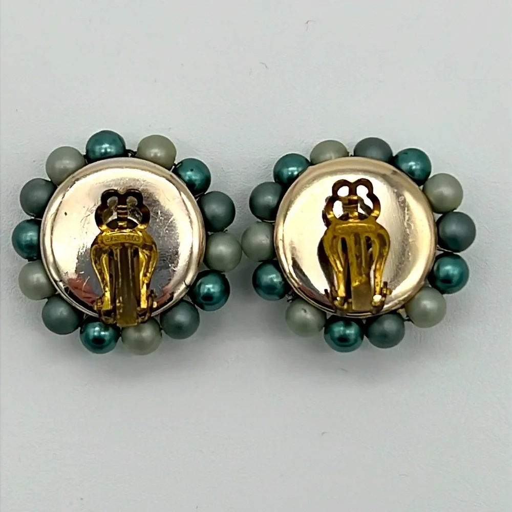 Vintage Multicolor Cluster Bead 1950’s Clip-On Earrings Marked Japan